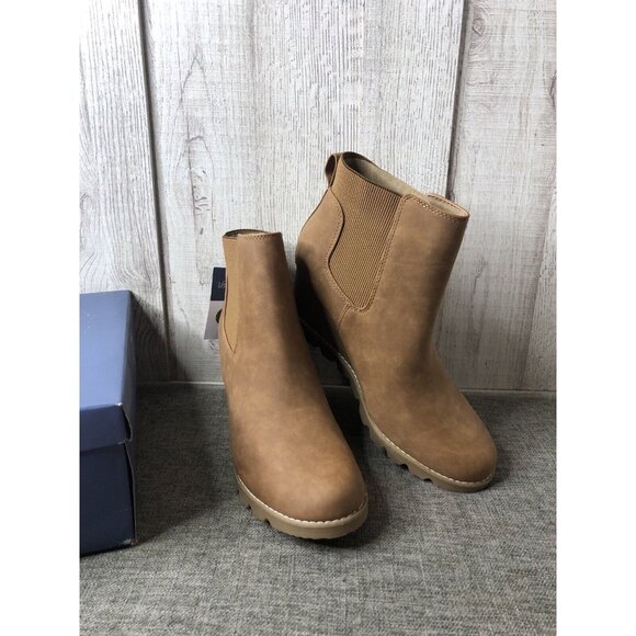 Universal Thread Shoes - Universal Thread Womens Boots Size 11 Cognac Brown Linda Ankle Bootie Slip On